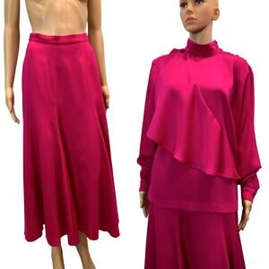 80s Hot Pink Midi Skirt & Asymmetrical Blouse Set | Auckie Sanft Italy | W 25'